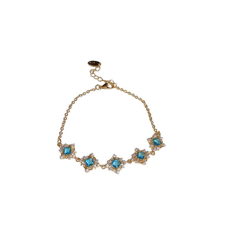 Linglang Blue Zirconia Bracelet Sterling Adjustable Bracelet Boho Gold Plated Tennis Bracelet Zirconia Jewelry