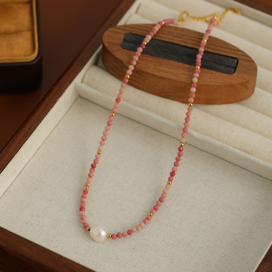 Pink Pearl Necklace Beaded Necklace