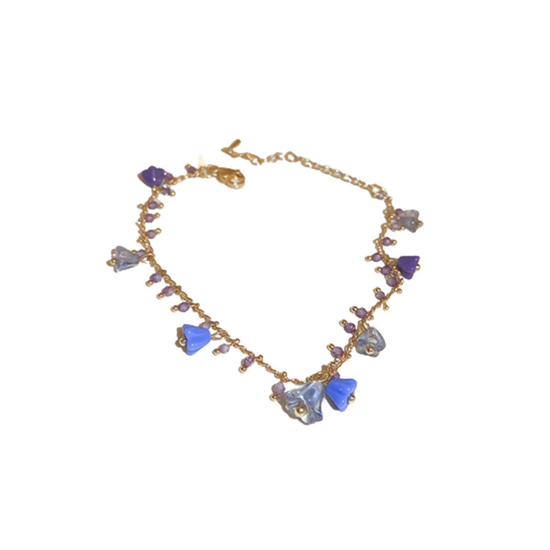 Elegant Flower Crystal Bracelet Purple Beaded Necklace Bracelet Set Stylish Beaded Choker Jewelry