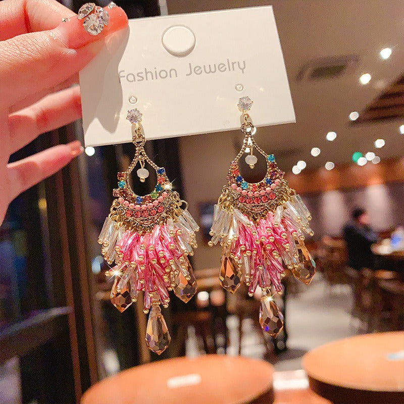 S925 Silver Boho Dangle Earrings for Women Beaded Drop Earrings