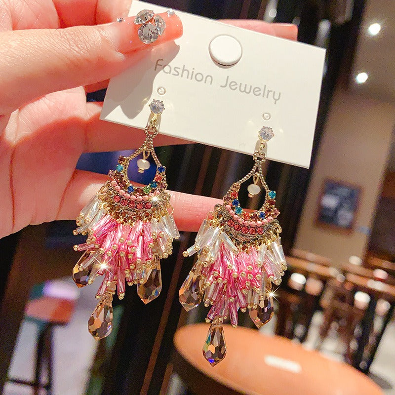 S925 Silver Boho Dangle Earrings for Women Beaded Drop Earrings
