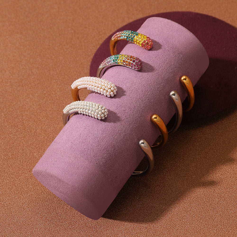 Linglang Fashion Colored Diamond Pearl Bracelet 18K Gold-plated Cuff Bracelet Adjustable Bangle