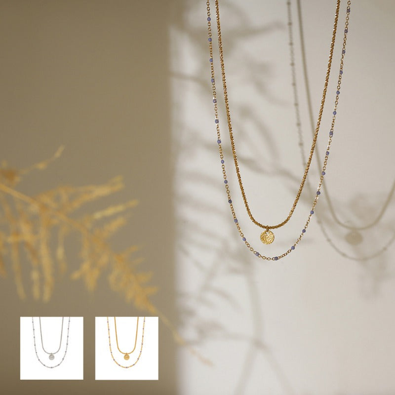 Linglang 18K Gold Plated Layered Necklace Retro Beaded Necklace Chain Gold Dainty Choker for Women