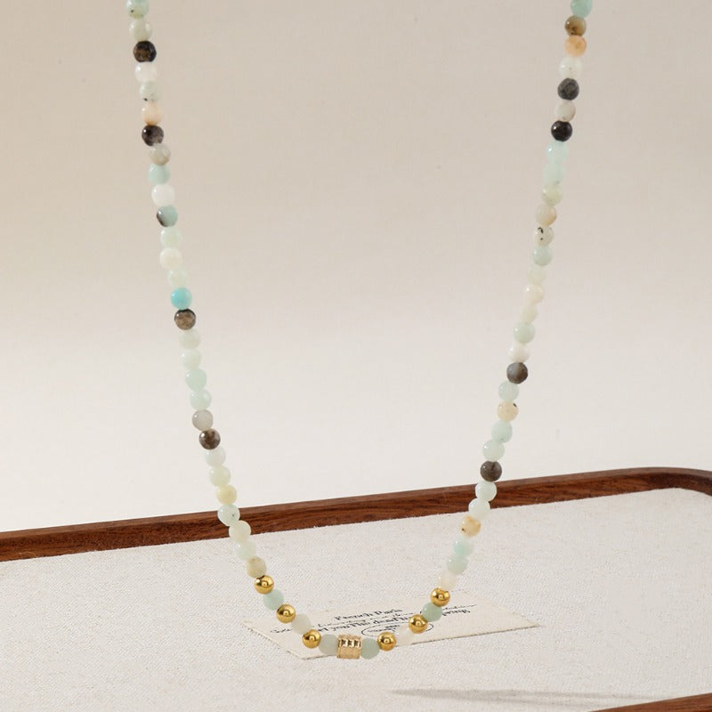 Linglang Beaded Necklaces for Women Natural Stone Summer Beach Gemstone Necklaces Beaded Choker