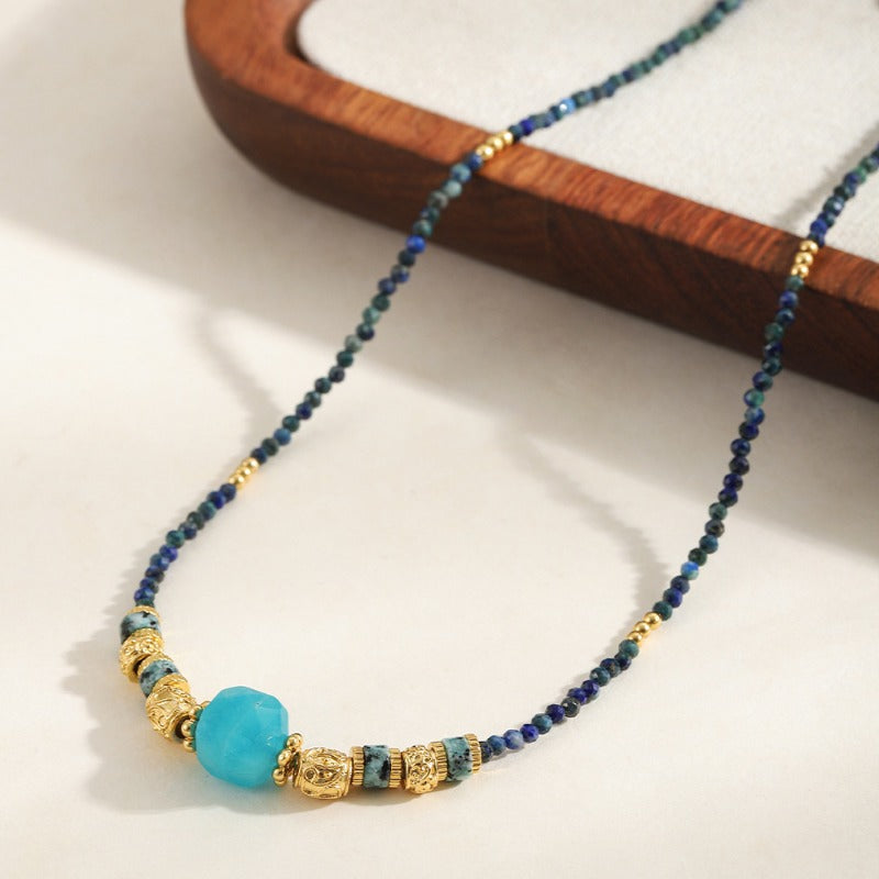 Linglang Boho Necklaces for Women Natural Stone Beaded Necklace Choker Handmade Jewelry Gift