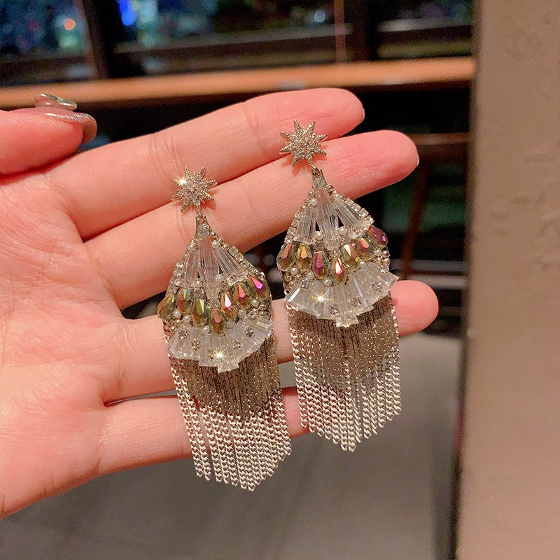 S925 Silver Boho Earrings Vintage Beaded Earrings Retro Dangle Earrings