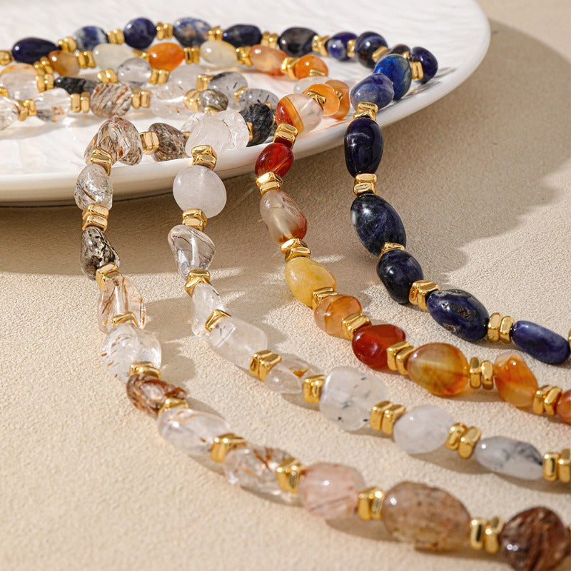 Linglang Colored Crystal Necklaces Natural Stone Beaded Necklace Black Quartz Rutilated Necklace Beaded Jewelry