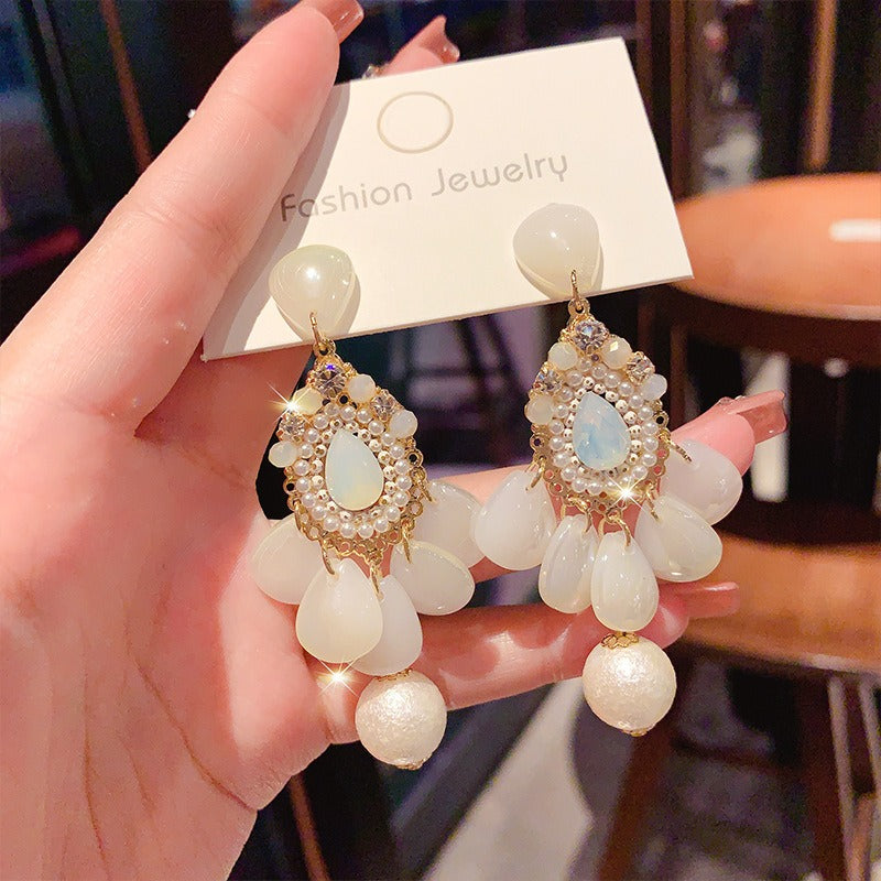 Linglang Handmade Boho Earrings Pearl Beaded Earrings Dainty Dangle Earrings Vintage Pearl Jewelry