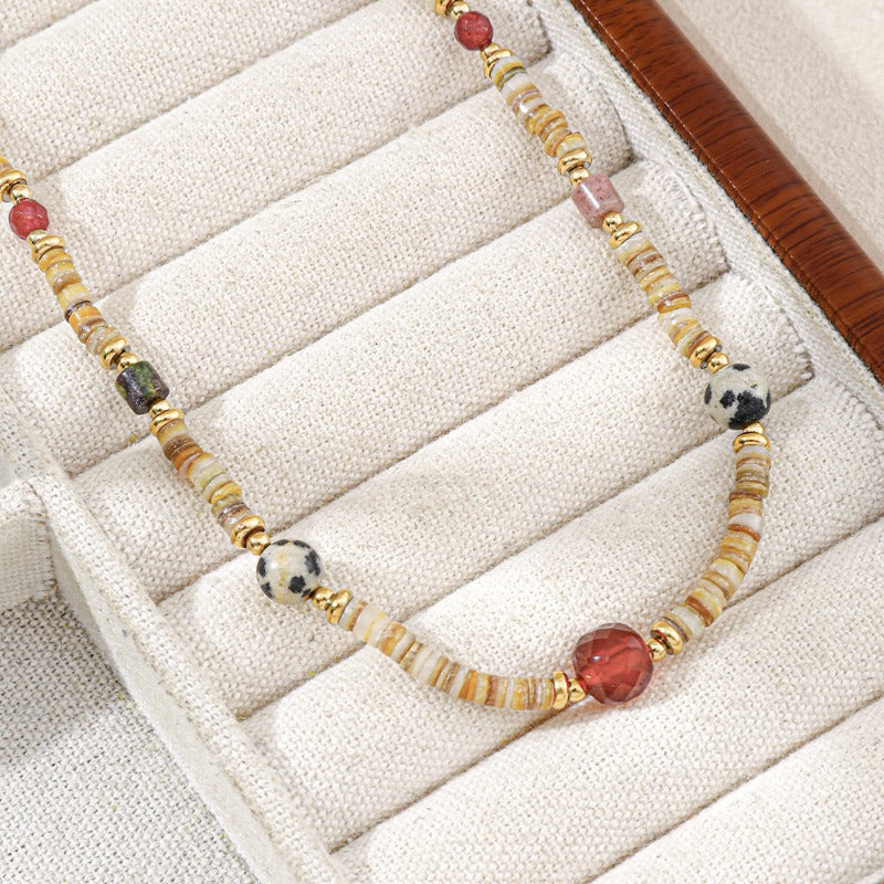 Linglang Retro Natural Red Aventurine Stone Beaded Necklace Boho Necklaces for Women Handmade Jewelry