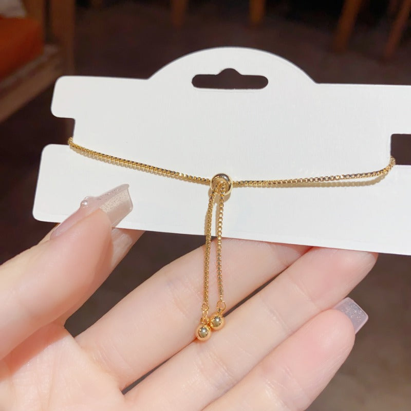 Linglang Adjustable 14K Gold Plated Bracelets Trendy Beaded Bracelet Tennis Bracelet Gold Jewelry