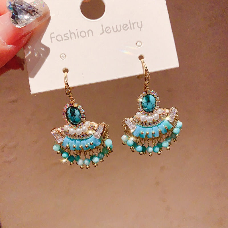 Boho Beaded Earrings Vintage Pearl Earrings Chic Dangle Earrings