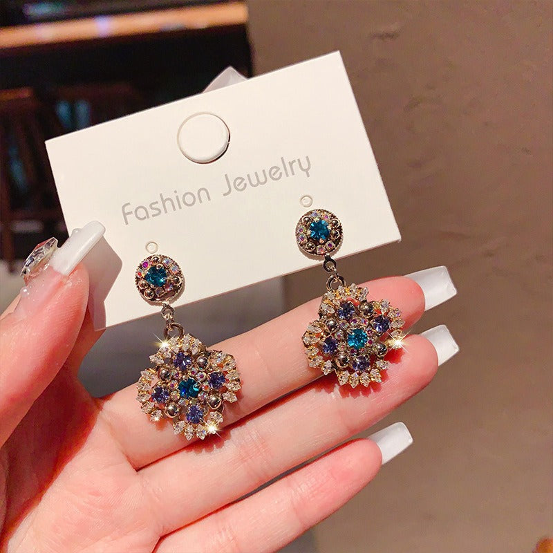 Sterling Boho Drop Earrings Retro Beaded Earrings Vintage Rhinestone Dangle Earrings