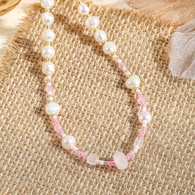 Linglang Colored Beaded Necklace Natural Pearl Necklace for Women Dainty Pearl Choker Jewelry Gift