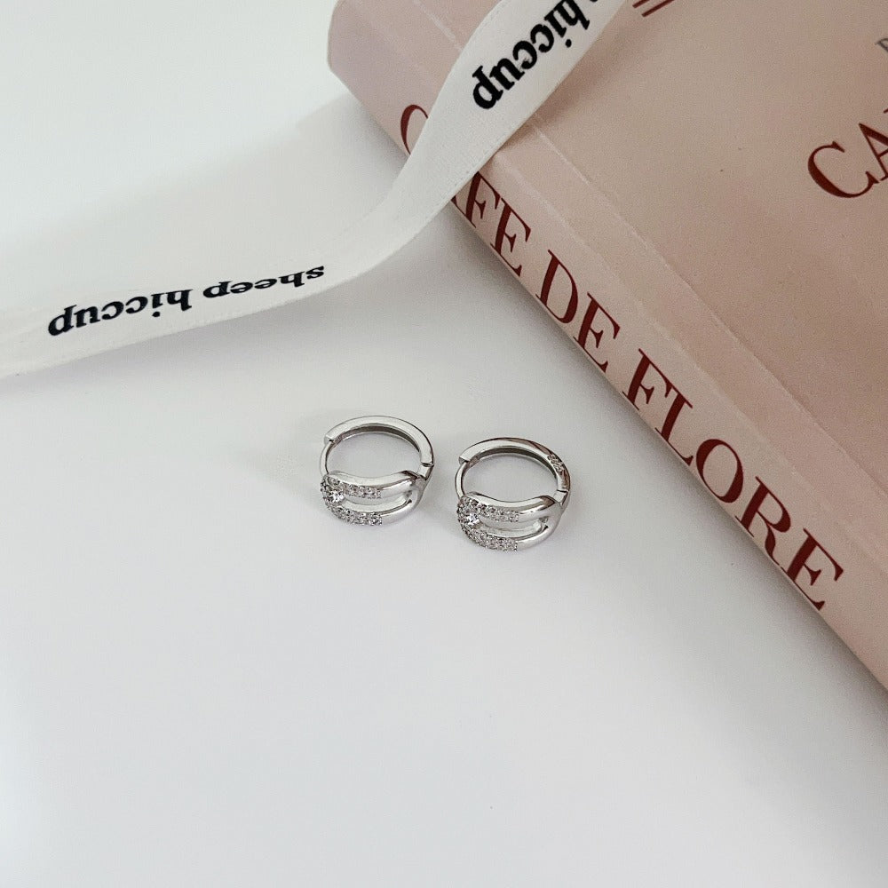 Linglang S925 Sterling Silver Earrings Zirconia Hoop Earrings Trendy Huggie Hoop Earrings
