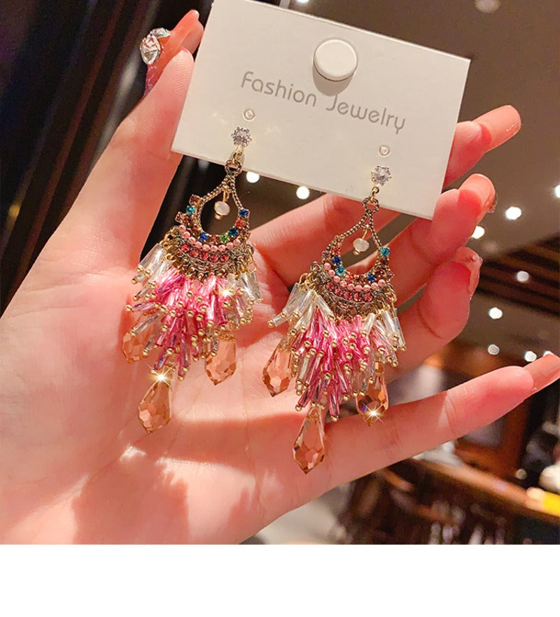 S925 Silver Boho Dangle Earrings for Women Beaded Drop Earrings