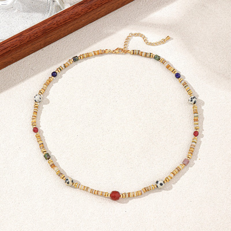 Linglang Retro Natural Red Aventurine Stone Beaded Necklace Boho Necklaces for Women Handmade Jewelry