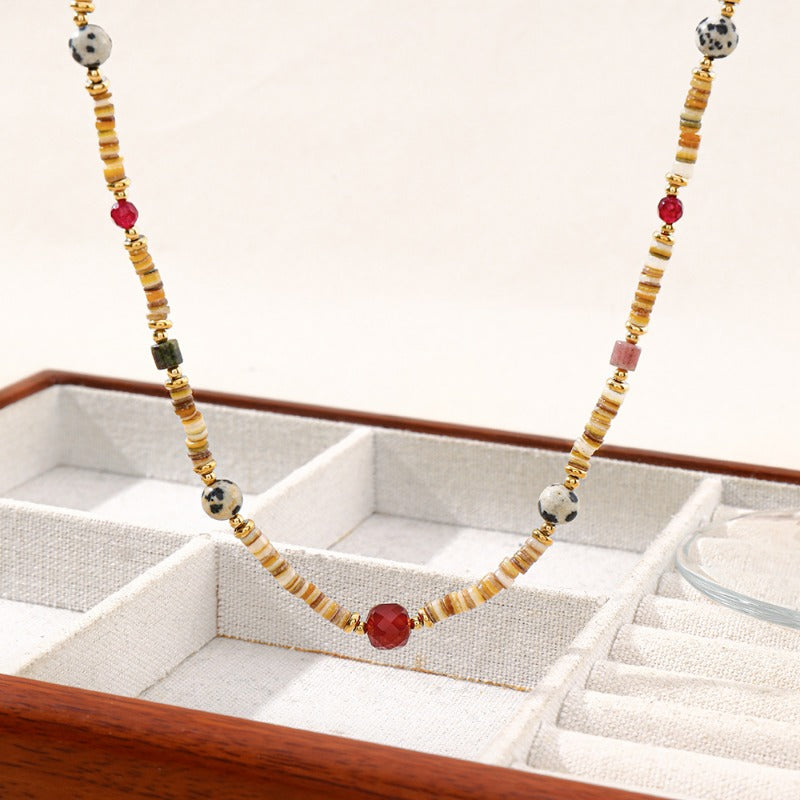 Linglang Retro Natural Red Aventurine Stone Beaded Necklace Boho Necklaces for Women Handmade Jewelry