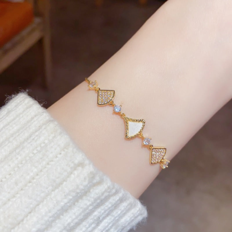 Linglang Adjustable 14K Gold Plated Bracelets Trendy Beaded Bracelet Tennis Bracelet Gold Jewelry