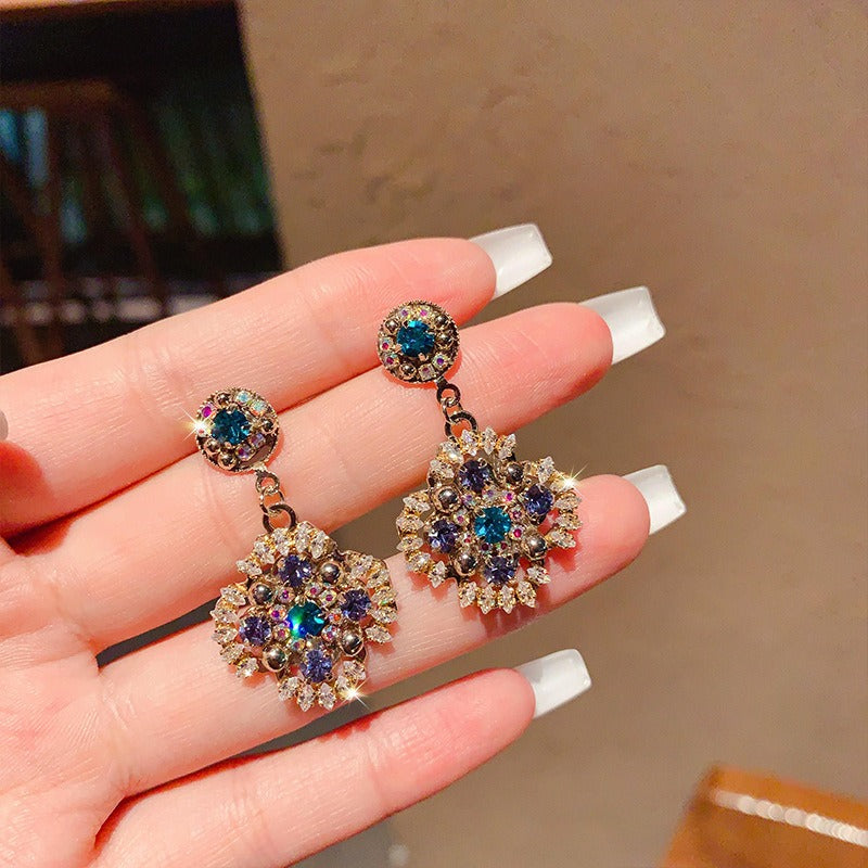 Sterling Boho Drop Earrings Retro Beaded Earrings Vintage Rhinestone Dangle Earrings