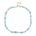 Linglang Handmade Irregular Aquamarine Beaded Necklace Elegant Pearl Necklace Natural Stone Necklace
