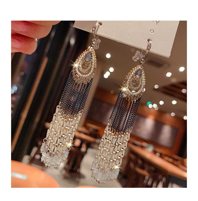 Linglang Handmade Boho Earrings Crystal Beaded Earrings Vintage Tassel Earrings Dangle Earrings
