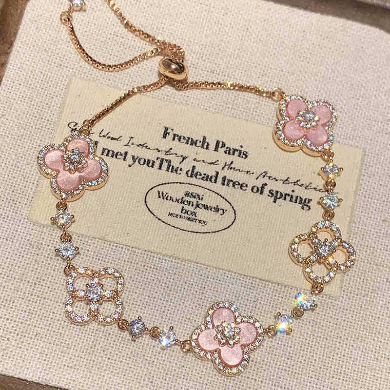 Linglang 18K Gold Plated Clover Lucky Bracelet for Women Flower Adjustable Chain Bracelets Trendy Jewelry Gifts
