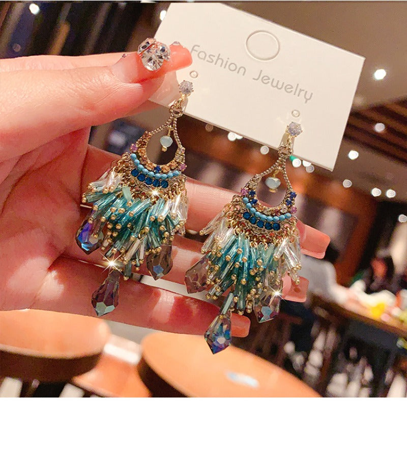 S925 Silver Boho Dangle Earrings for Women Beaded Drop Earrings