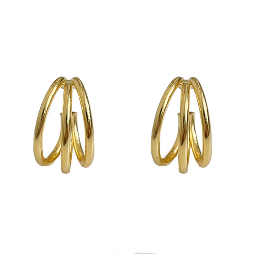 Linglang Triple Huggie Silver Stud Earrings S925 Sterling Hoop Earrings Gold Hoop Earrings for Women
