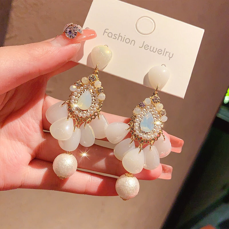 Linglang Handmade Boho Earrings Pearl Beaded Earrings Dainty Dangle Earrings Vintage Pearl Jewelry