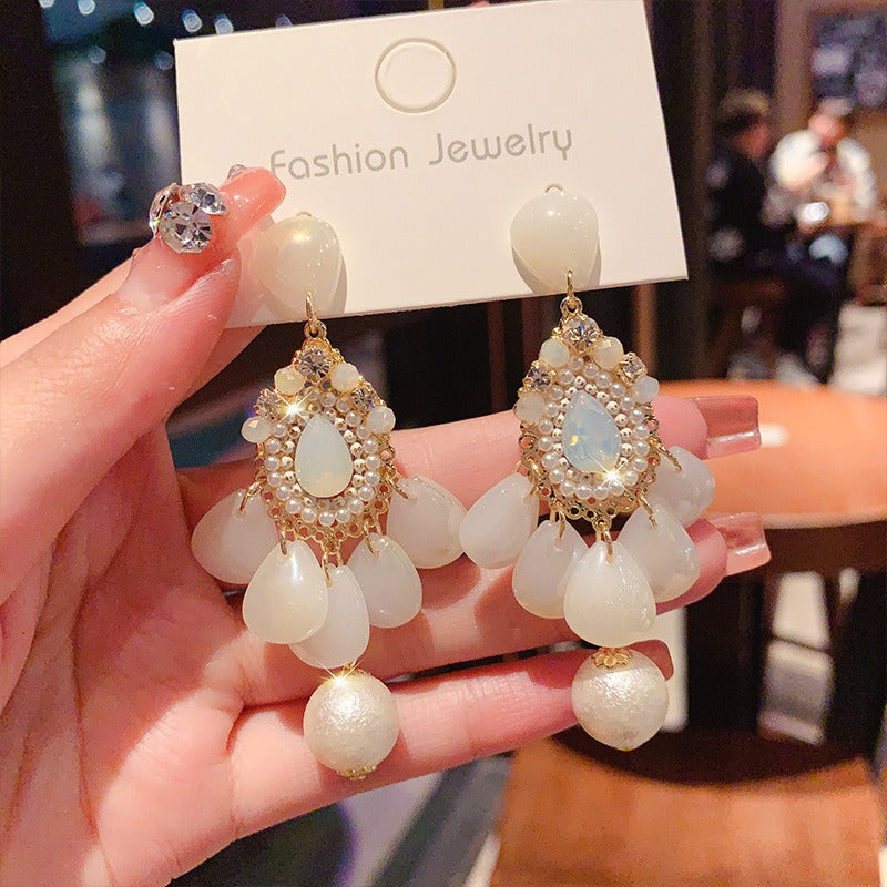 Linglang Handmade Boho Earrings Pearl Beaded Earrings Dainty Dangle Earrings Vintage Pearl Jewelry