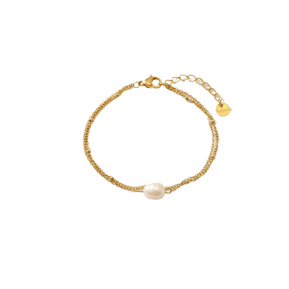Linglang 18K Gold Plated Pearl Bracelet Adjustable Layered Bracelet for Woman Dainty Layering Jewelry