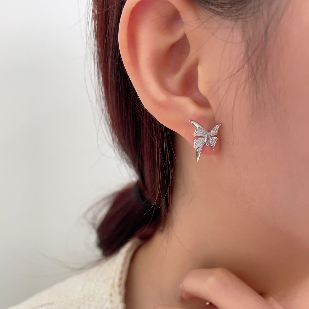 Linglang S925 Sterling Silver Earrings Butterfly Stud Earrings for Women Fashion Earrings Silver Jewelry Gifts