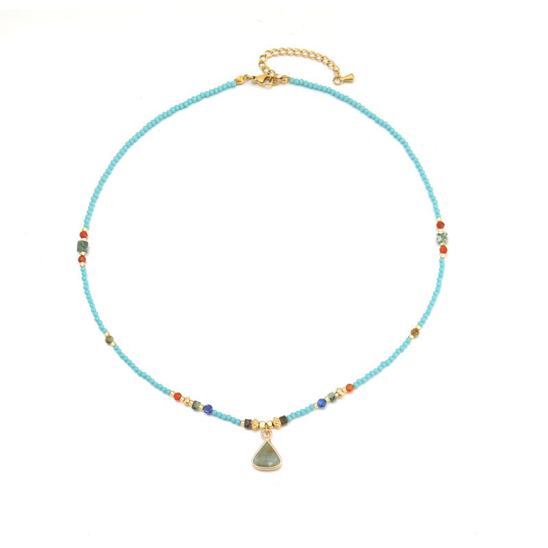 Linglang Blue Green Lapis Lazuli Natural Stone Beaded Necklace Layered Jewelry Czech Beads Necklace Layering Jewelry