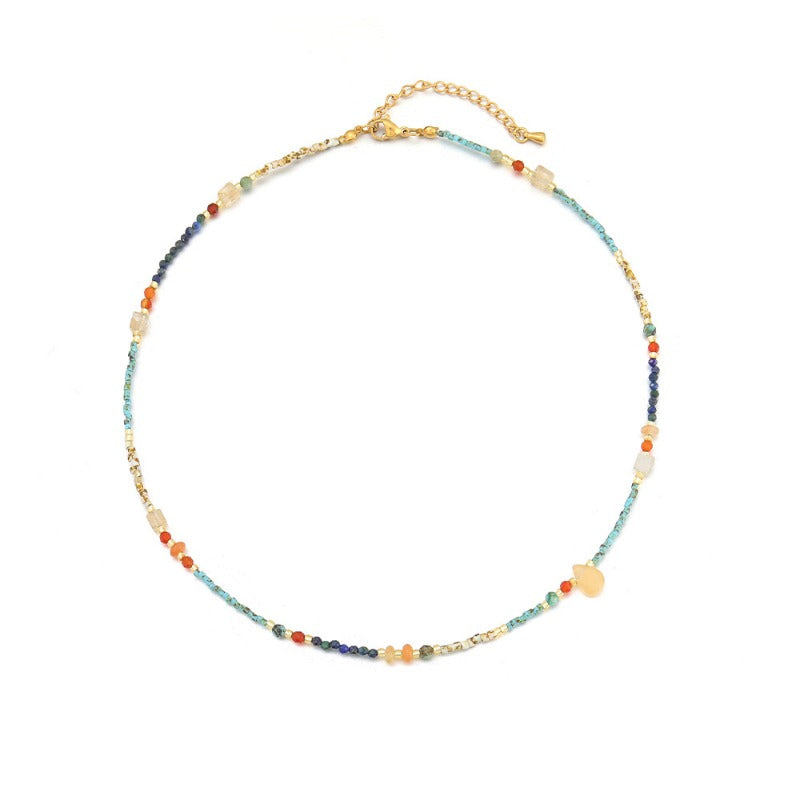 Linglang Blue Green Lapis Lazuli Natural Stone Beaded Necklace Layered Jewelry Czech Beads Necklace Layering Jewelry