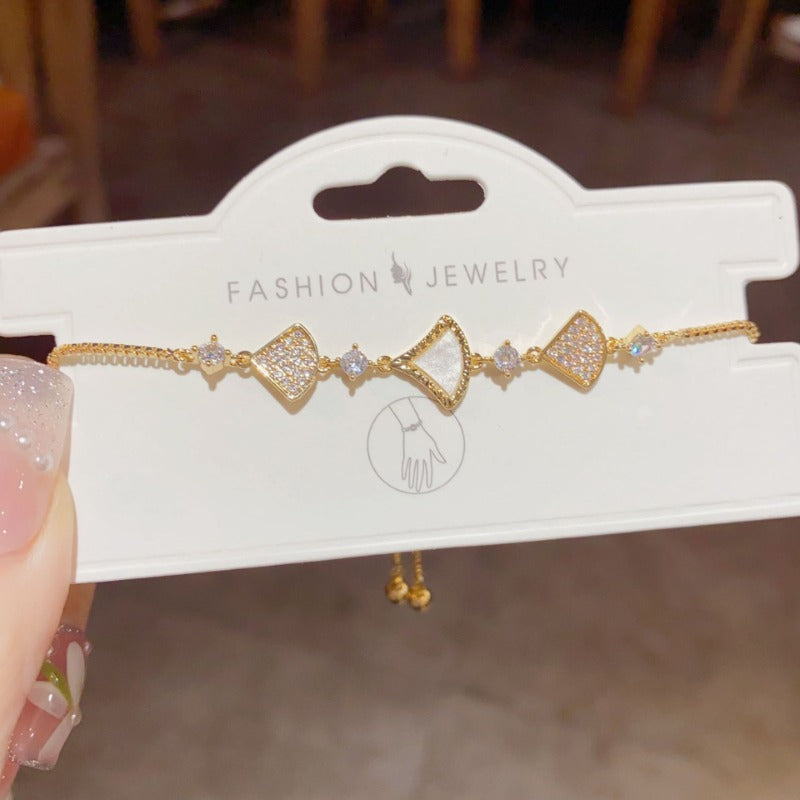 Linglang Adjustable 14K Gold Plated Bracelets Trendy Beaded Bracelet Tennis Bracelet Gold Jewelry