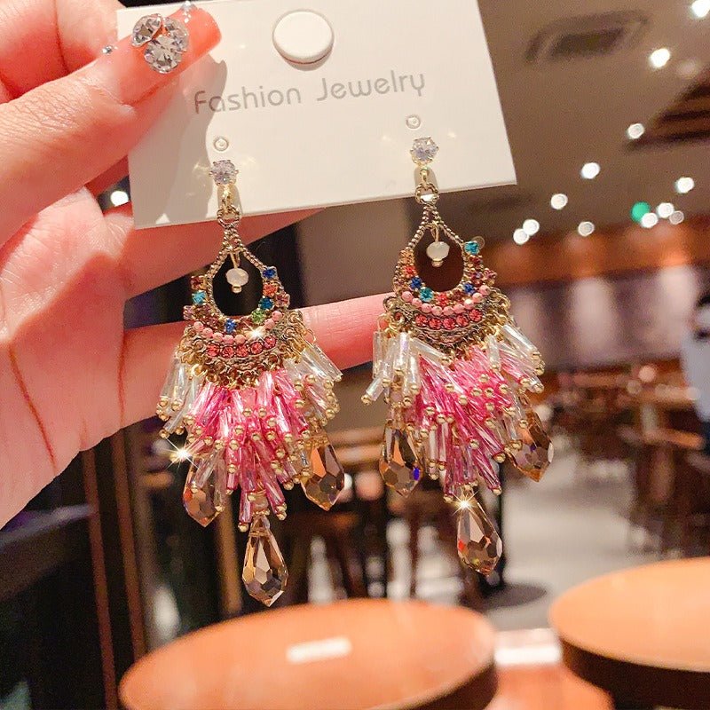 S925 Silver Boho Dangle Earrings for Women Beaded Drop Earrings