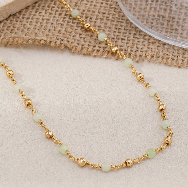 Linglang Boho Handmade Amazonite Natural Stone Beaded Necklace Healing Crystal Choker Necklace