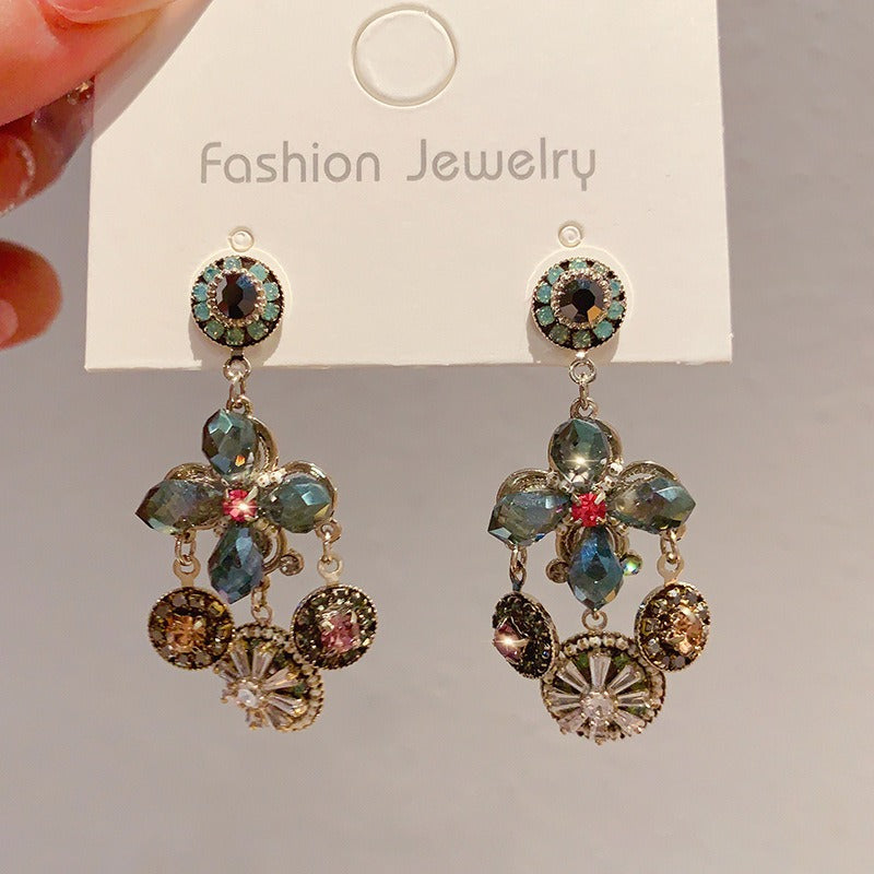 Linglang S925 Silver Boho Earrings Beaded Earrings Flower Dangle Earrings Vintage Beaded Jewelry