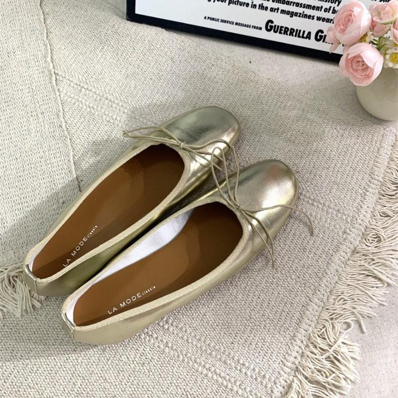 Soft Silver Ballet Flats Shoes Slip on Flats Retro Pointed Toe Flats Women's Flats