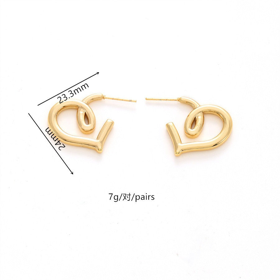 Abigail Gold Plated Titanium Heart Statement Stud Earrings for Women 1 Pair