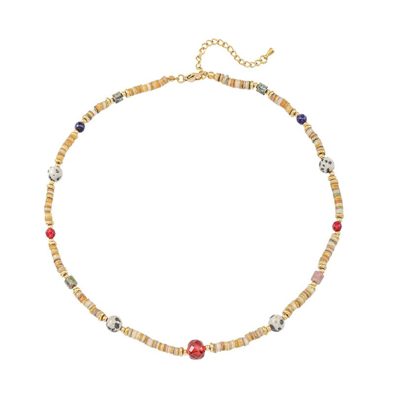 Linglang Retro Natural Red Aventurine Stone Beaded Necklace Boho Necklaces for Women Handmade Jewelry