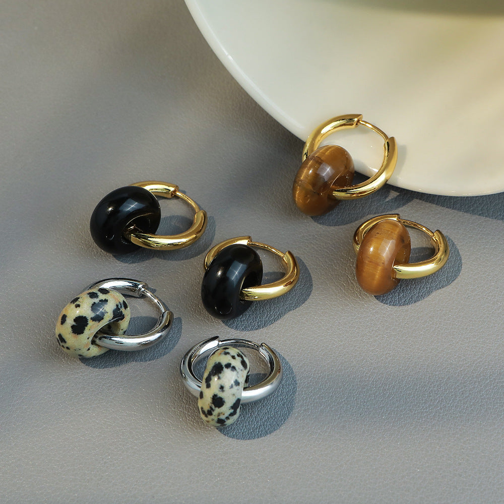 Linglang Natural Stone Hoop Earrings 14K Gold Plated Earrings Hypoallergenic Earrings Vintage Jewelry