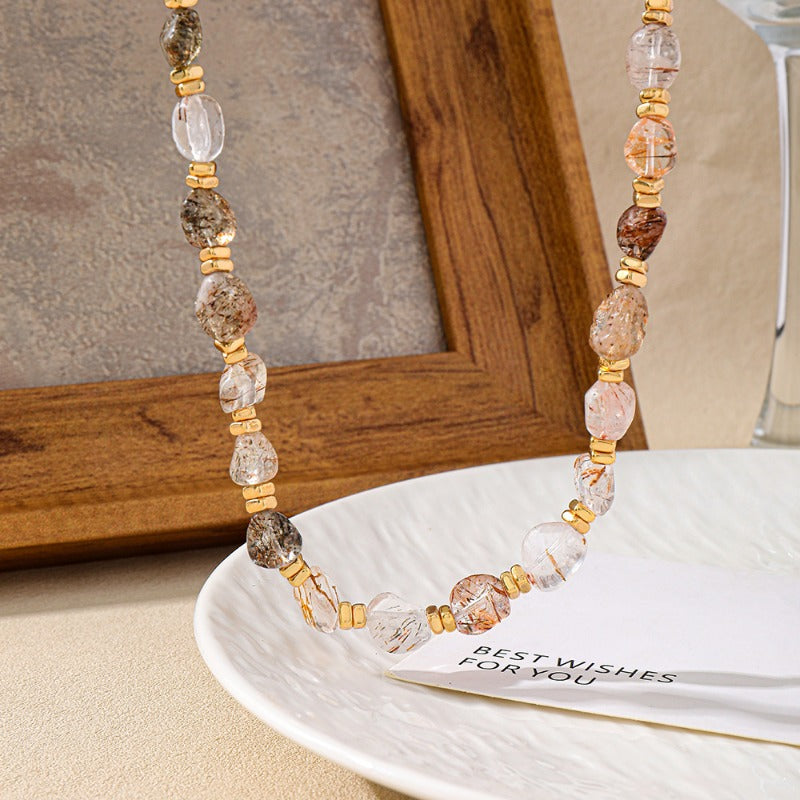 Linglang Colored Crystal Necklaces Natural Stone Beaded Necklace Black Quartz Rutilated Necklace Beaded Jewelry