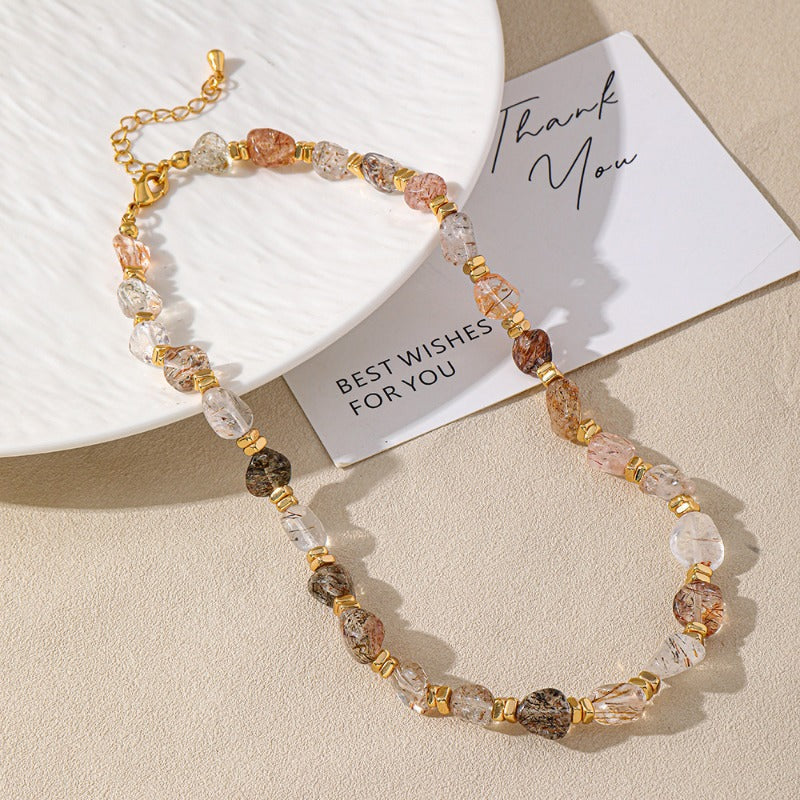 Linglang Colored Crystal Necklaces Natural Stone Beaded Necklace Black Quartz Rutilated Necklace Beaded Jewelry