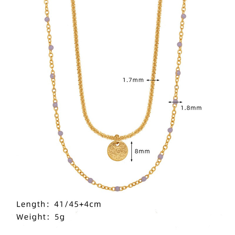 Linglang 18K Gold Plated Layered Necklace Retro Beaded Necklace Chain Gold Dainty Choker for Women